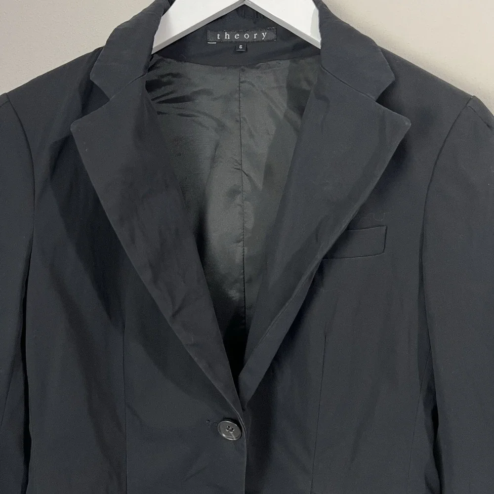 Theory Blazer Women's 6‎ Black Cotton Single Breasted Peak Lapel Classic Career